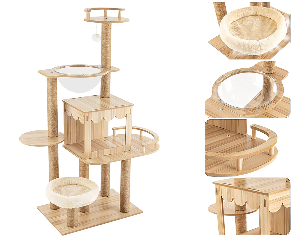 Cat Tower Activity Center Condo - Premium Cat Scratching Post with Sisal, Plush Toys, and Multiple Platforms for Indoor Cats