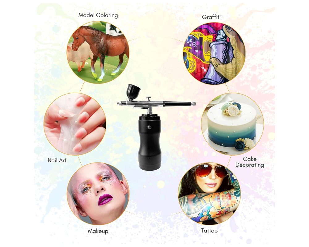 Airbrush Kit with Compressor - Portable Cordless Air Brush Gun Set for Painting, 30PSI Gravity Feed Dual Action Mini Handheld Airbrush 0.3mm Tip for Model, Nail, Cake Decorating, Rechargeable