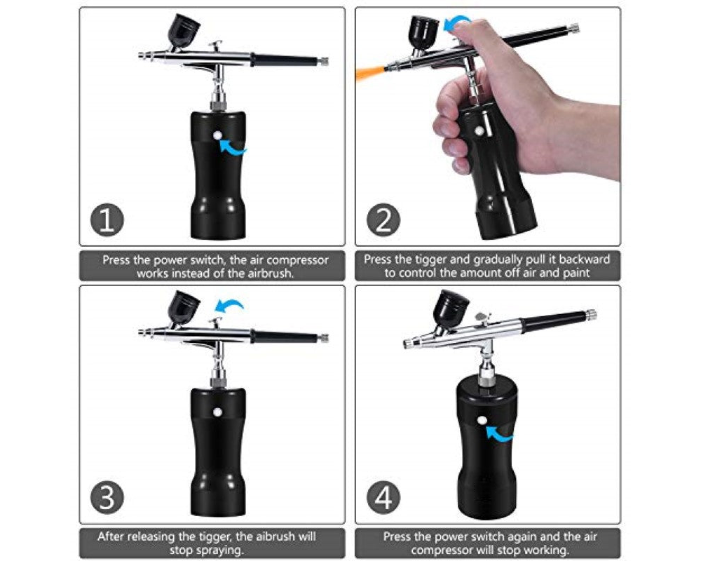 Airbrush Kit with Compressor - Portable Cordless Air Brush Gun Set for Painting, 30PSI Gravity Feed Dual Action Mini Handheld Airbrush 0.3mm Tip for Model, Nail, Cake Decorating, Rechargeable