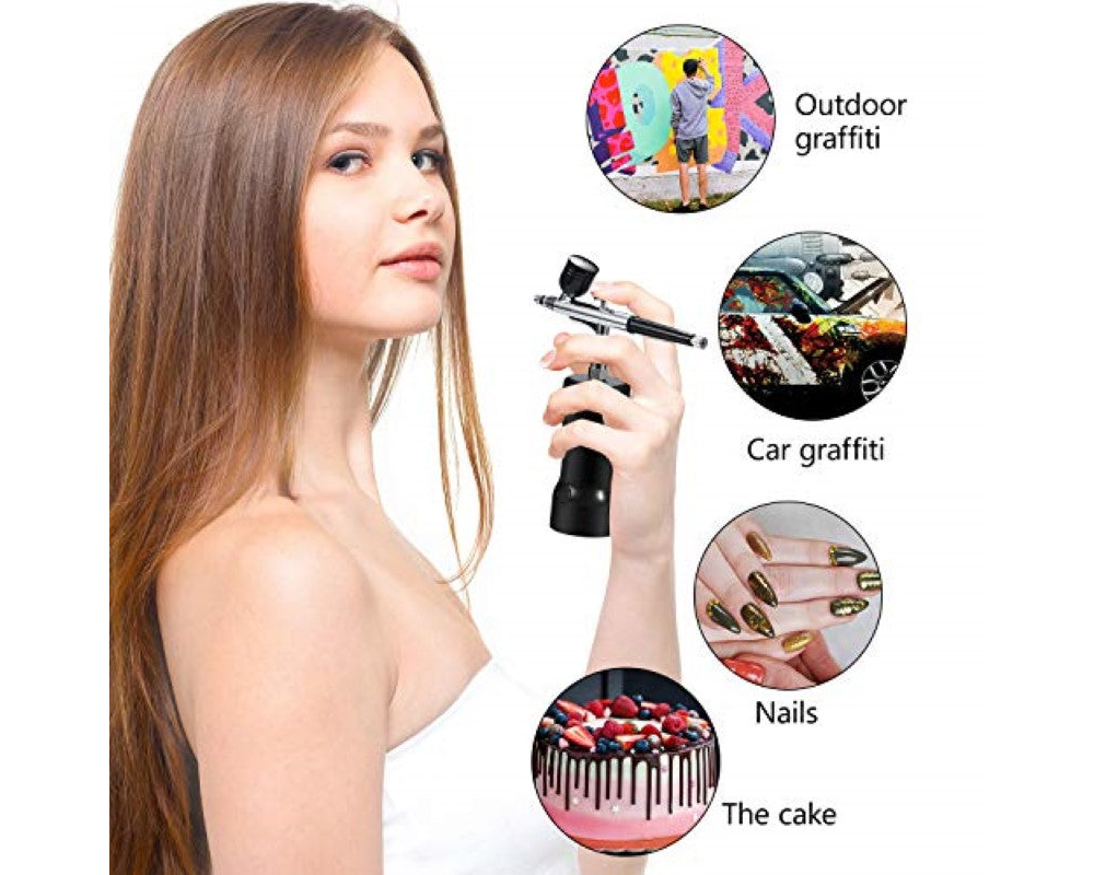 Airbrush Kit with Compressor - Portable Cordless Air Brush Gun Set for Painting, 30PSI Gravity Feed Dual Action Mini Handheld Airbrush 0.3mm Tip for Model, Nail, Cake Decorating, Rechargeable