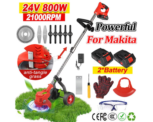 Electric Cordless 24V Lawnmower – Battery-Powered, Metal Blade, Telescopic Handle, Low Noise, Portable Weed Trimmer for Gardens & Farms