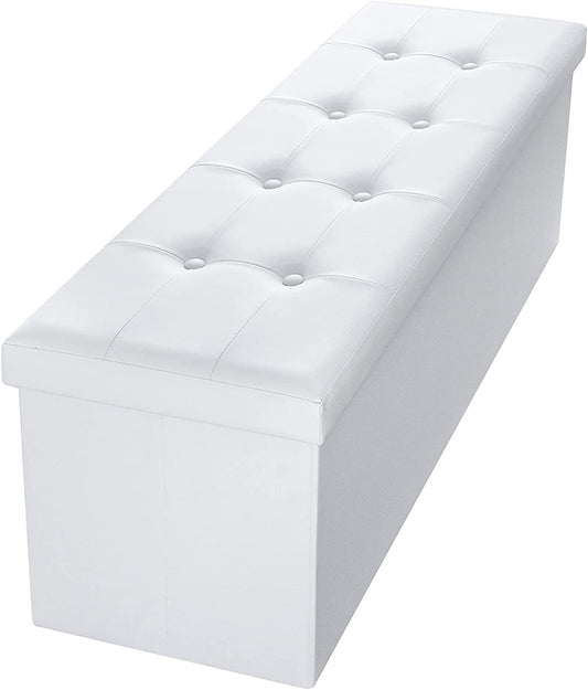 Folding Ottoman Storage Bench White
