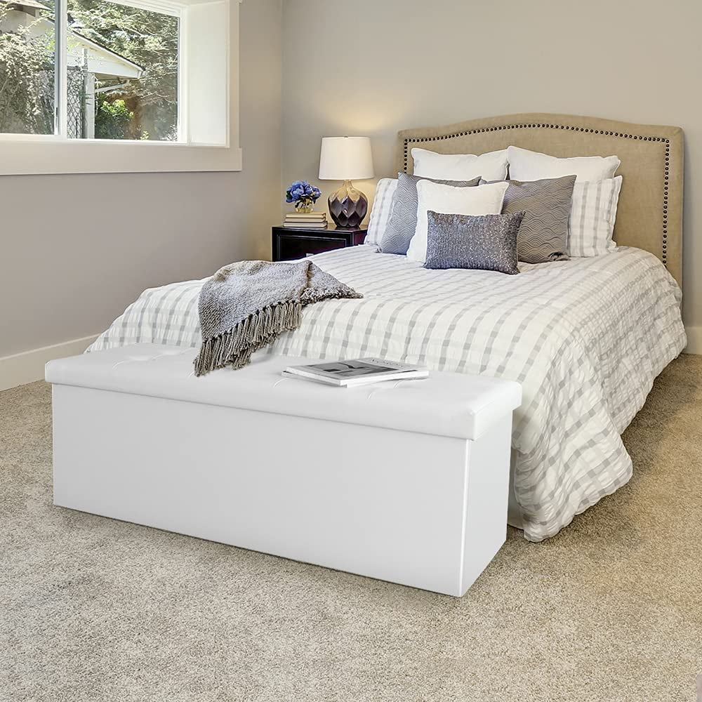 Folding Ottoman Storage Bench White