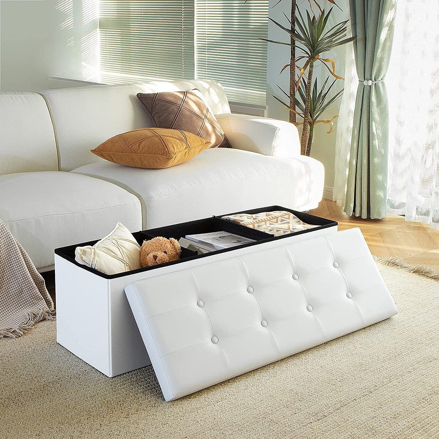 Folding Ottoman Storage Bench White