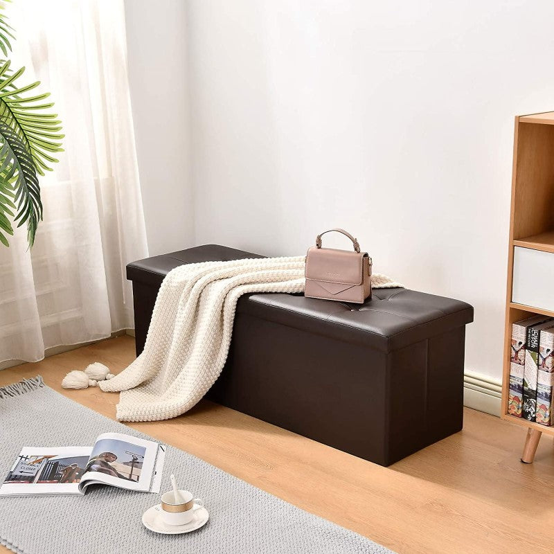 Folding Ottoman Storage Bench – Coffee