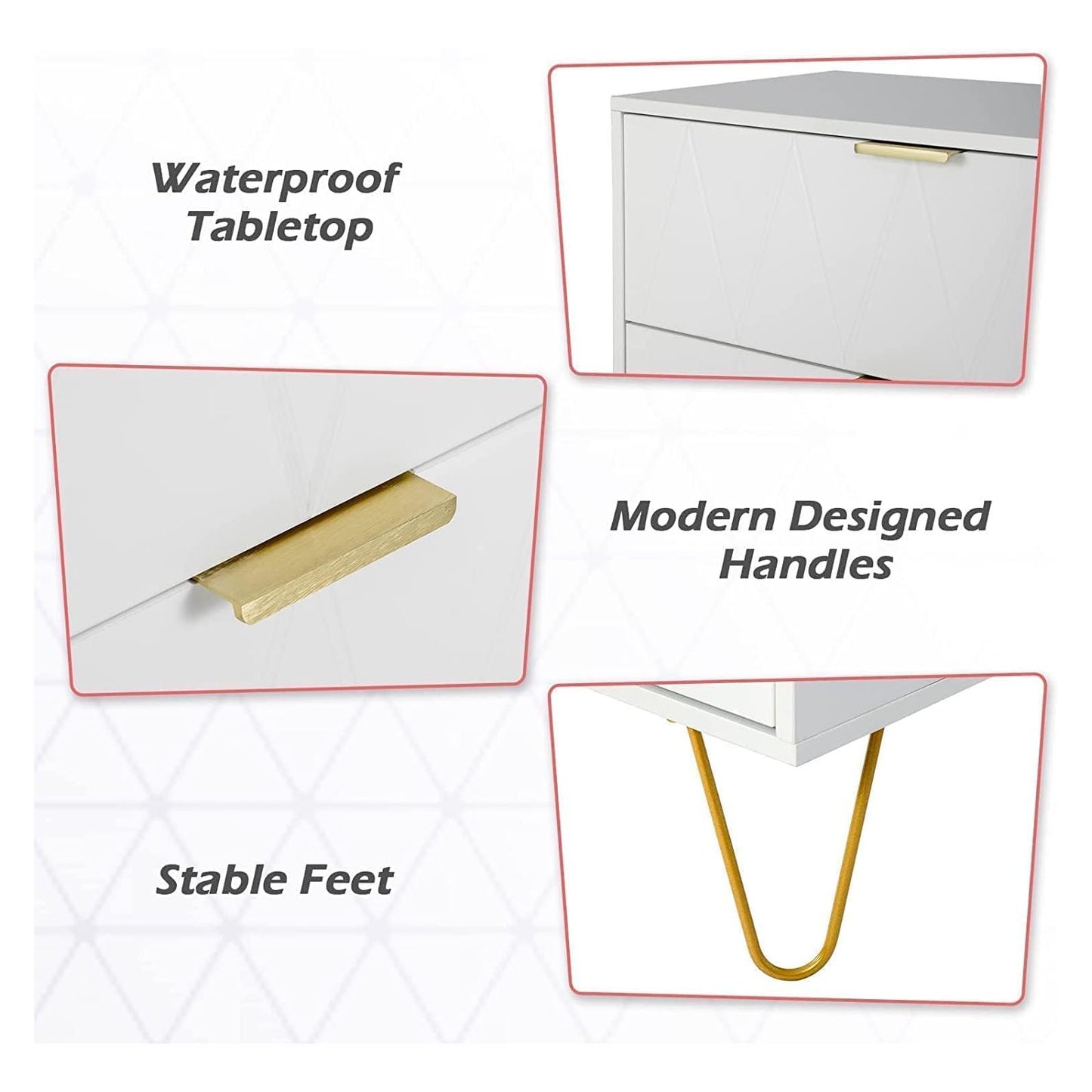 White 4-Drawer Dresser for Bedroom – Modern Storage Cabinet with Golden Handles Tallboy Chest of Drawer