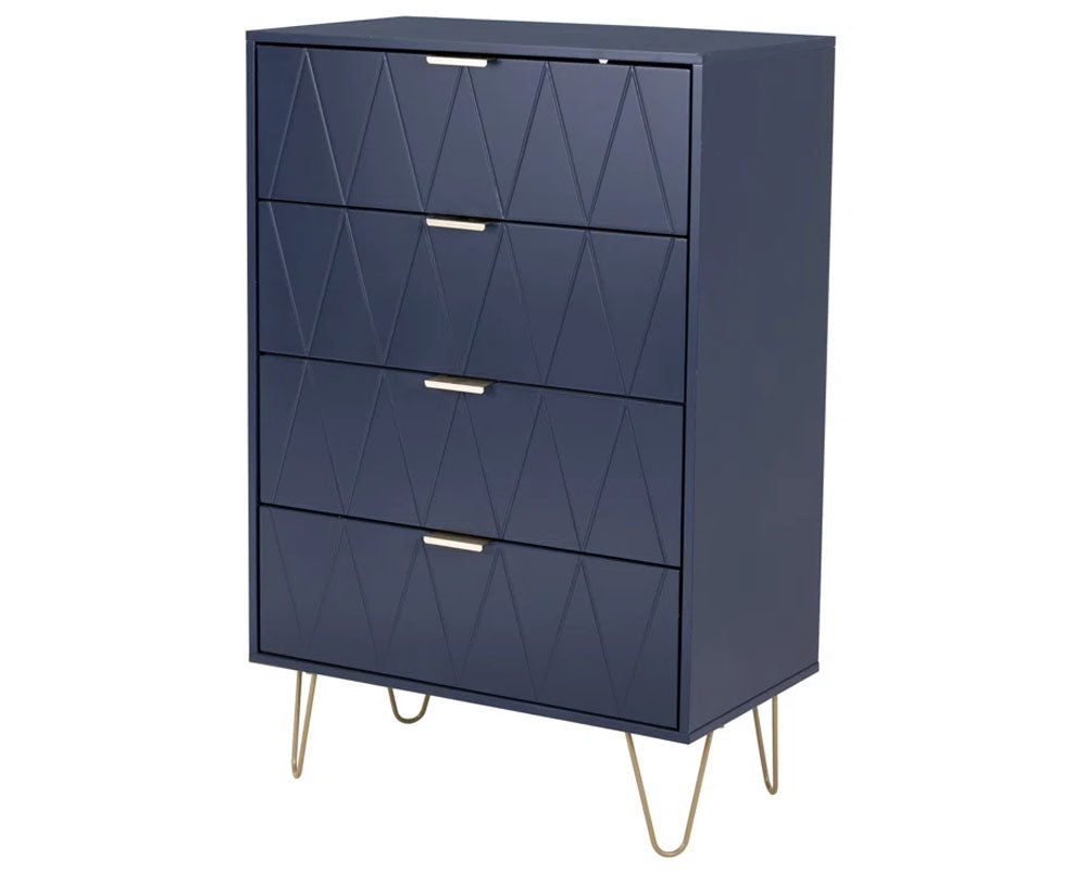 CURA Navy 4-Drawer Dresser for Bedroom Tallboy – Modern Storage Cabinet Tallboy with Golden Handles Tallboy Chest of Drawer