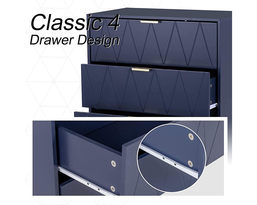 CURA Navy 4-Drawer Dresser for Bedroom Tallboy – Modern Storage Cabinet Tallboy with Golden Handles Tallboy Chest of Drawer