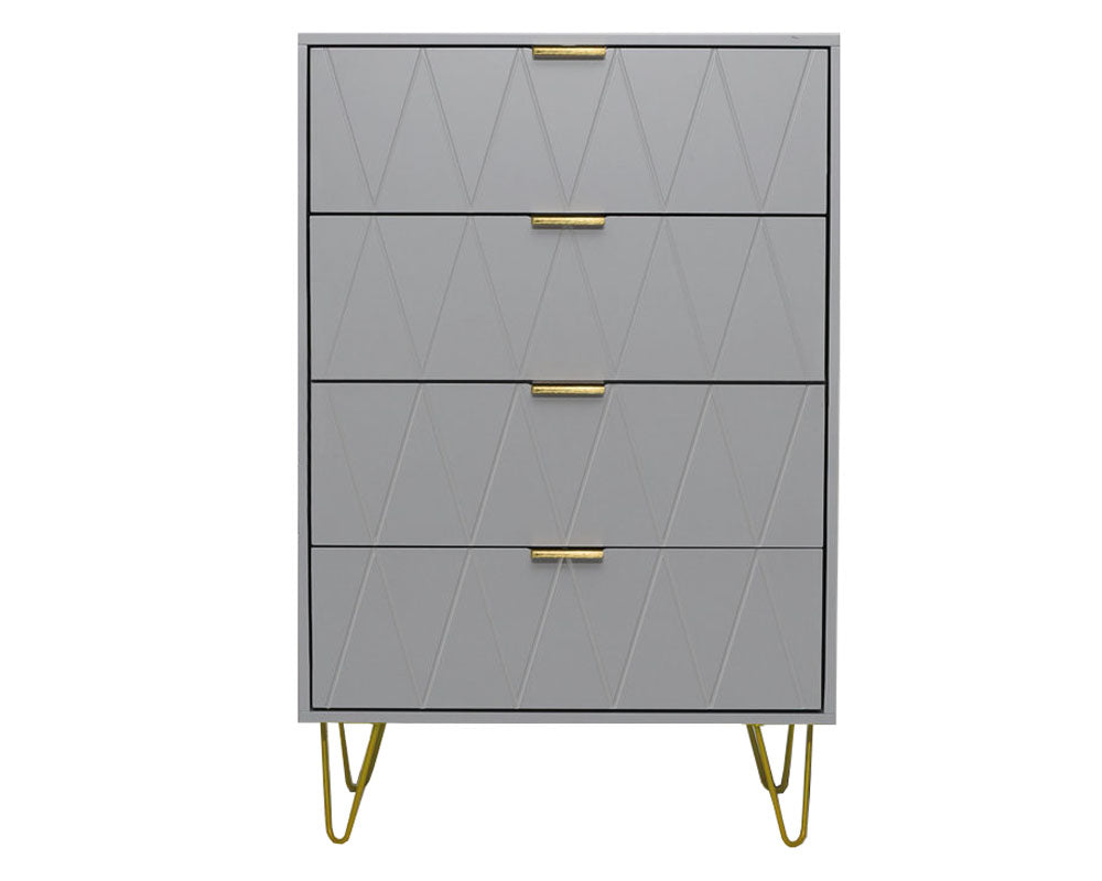 CURA Grey 4-Drawer Dresser for Bedroom Tallboy – Modern Storage Cabinet Tallboy with Golden Handles Tallboy Chest of Drawer