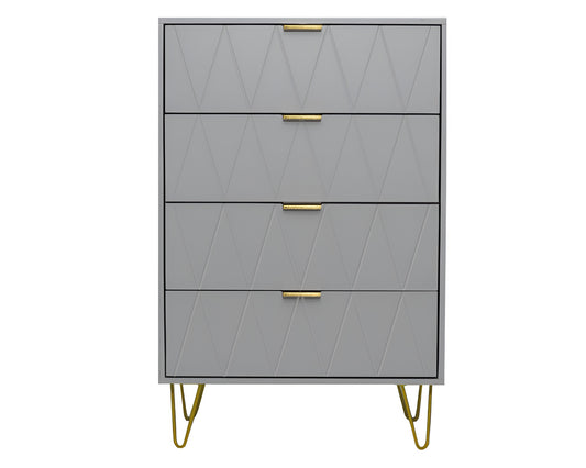 CURA Tall Boy Dresser 4 Drawer Tall Boy with Golden Handles