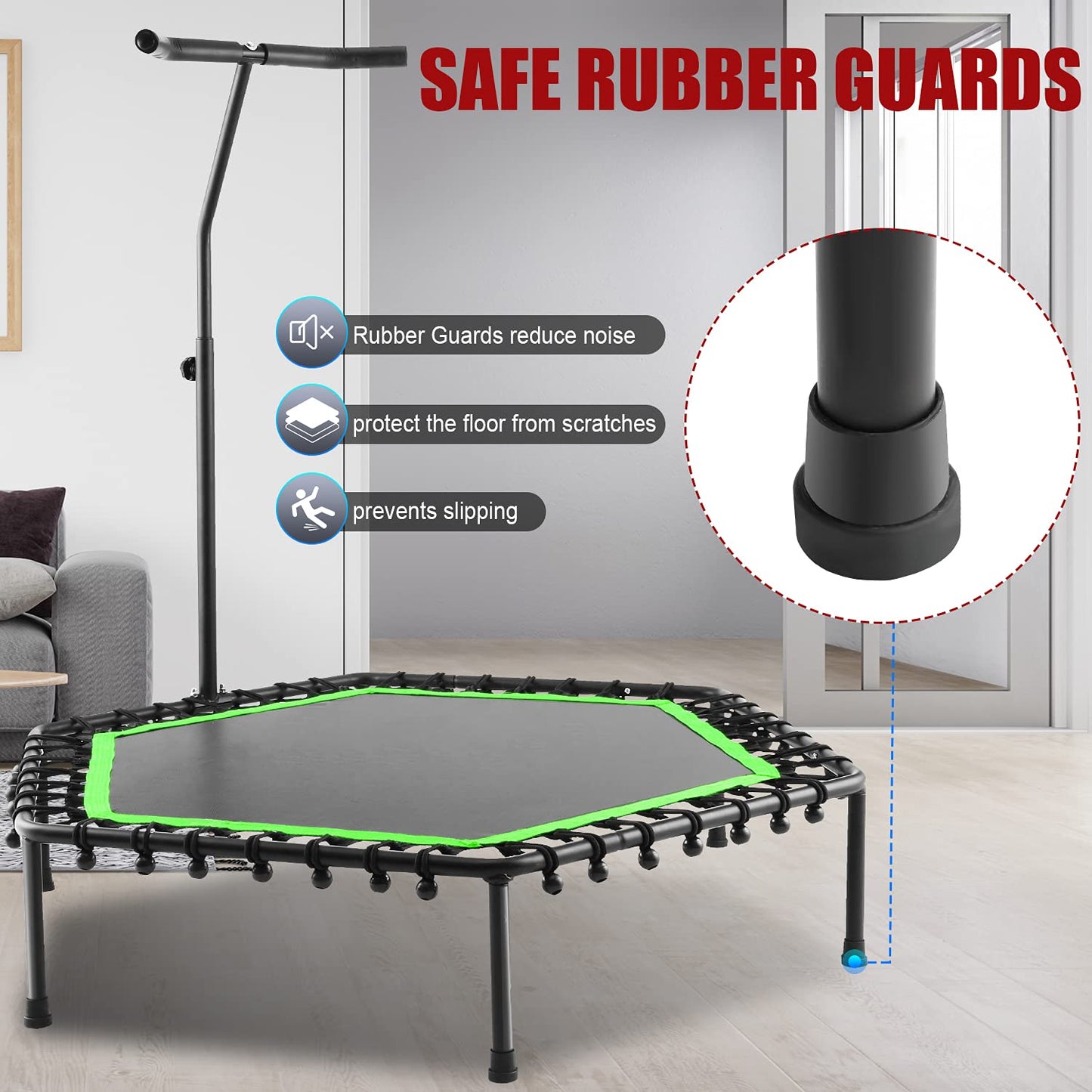 50" Fitness Trampoline with Handrail – Red Gym Cardio Rebounder