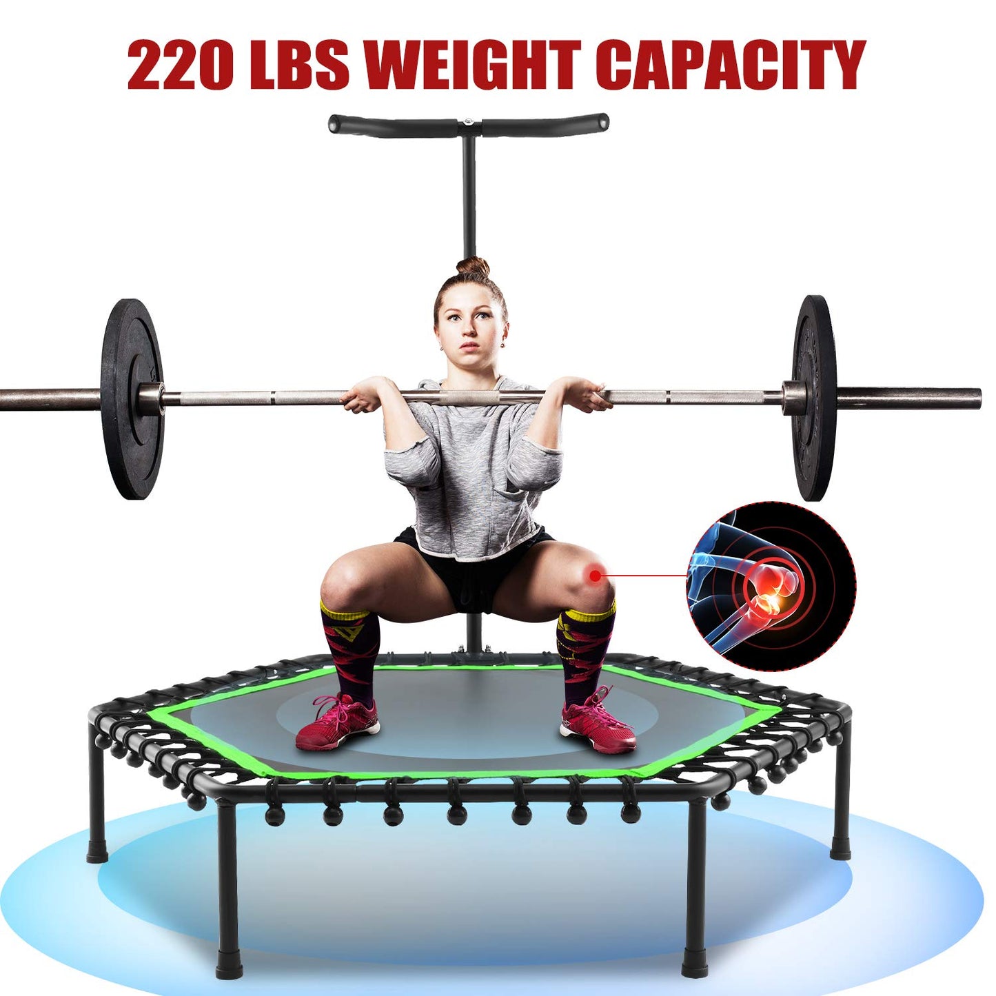 50" Fitness Trampoline with Handrail – Red Gym Cardio Rebounder