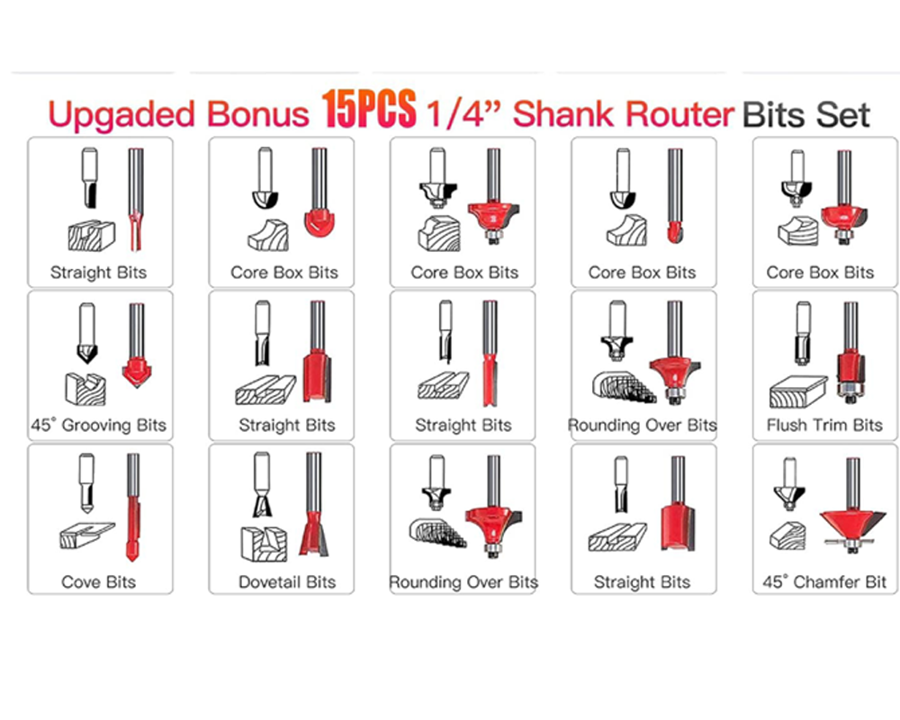 Wood Router 800W Electric Wood Router with 15 Bits for Cutting & Grooving