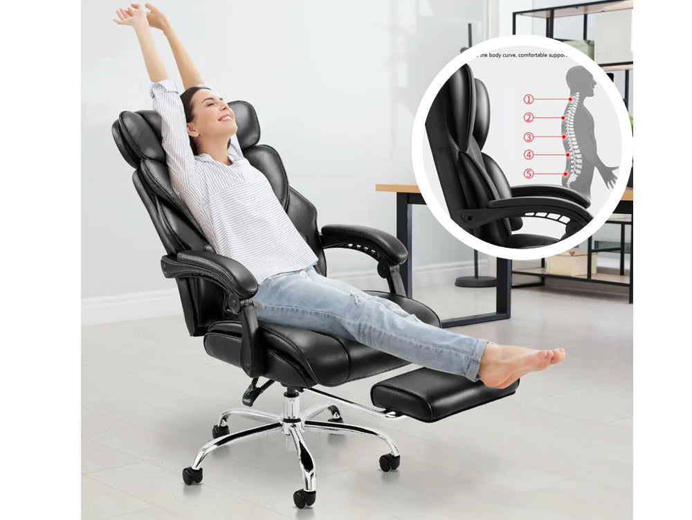 PU Leather Executive Office Chair Retractable Footrest