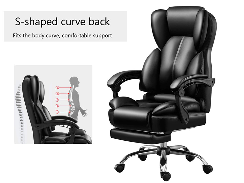 PU Leather Executive Office Chair Retractable Footrest
