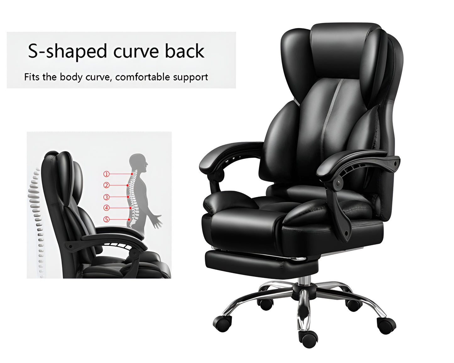 PU Leather Executive Office Chair Retractable Footrest