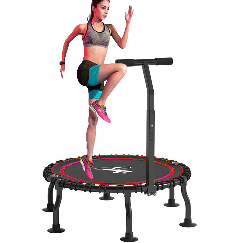 48" Folding Mini Trampoline - Exercise Trampoline with Adjustable Foam Handle & Safe Bungee Cord Rebounder for Adults Fitness, Indoor Bounce Workout