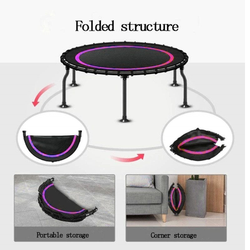 48" Folding Mini Trampoline - Exercise Trampoline with Adjustable Foam Handle & Safe Bungee Cord Rebounder for Adults Fitness, Indoor Bounce Workout