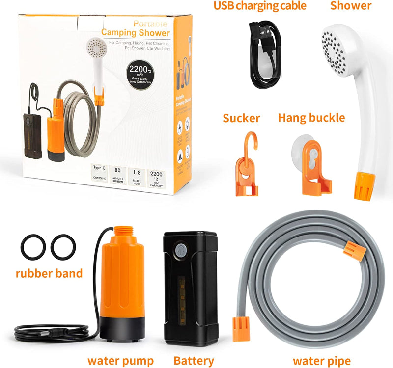 Portable Shower – Camping Shower Pump with Rechargeable Battery | Outdoor Shower Head for Camping, Hiking, Traveling