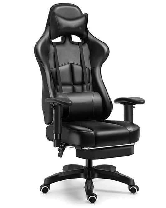 Gaming Office Chair with Footrest – Ergonomic Leather Video Game Chair with Adjustable Armrest, High Back Gamer Chair, and Lumbar Support