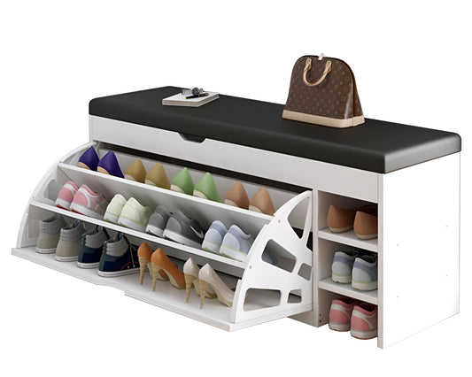 Wooden Shoe Bench with Side Storage