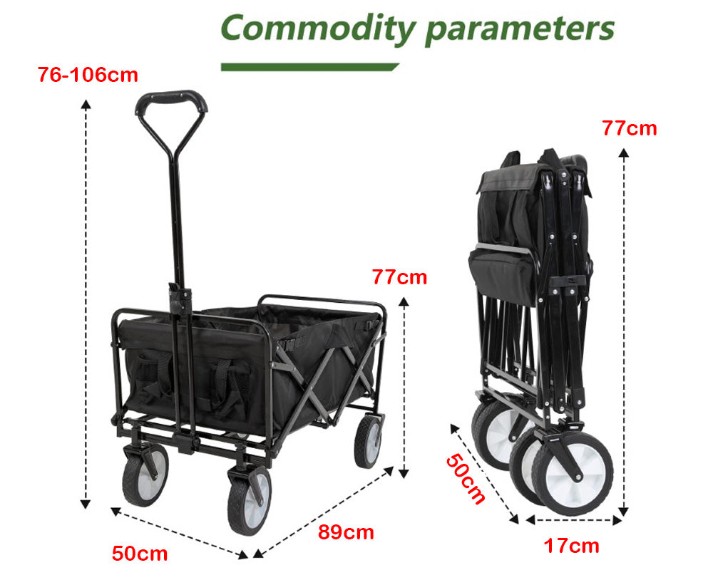 4-Wheel Folding Trolley - Foldable Camping Cart, Portable Garden and DIY Cart, Red