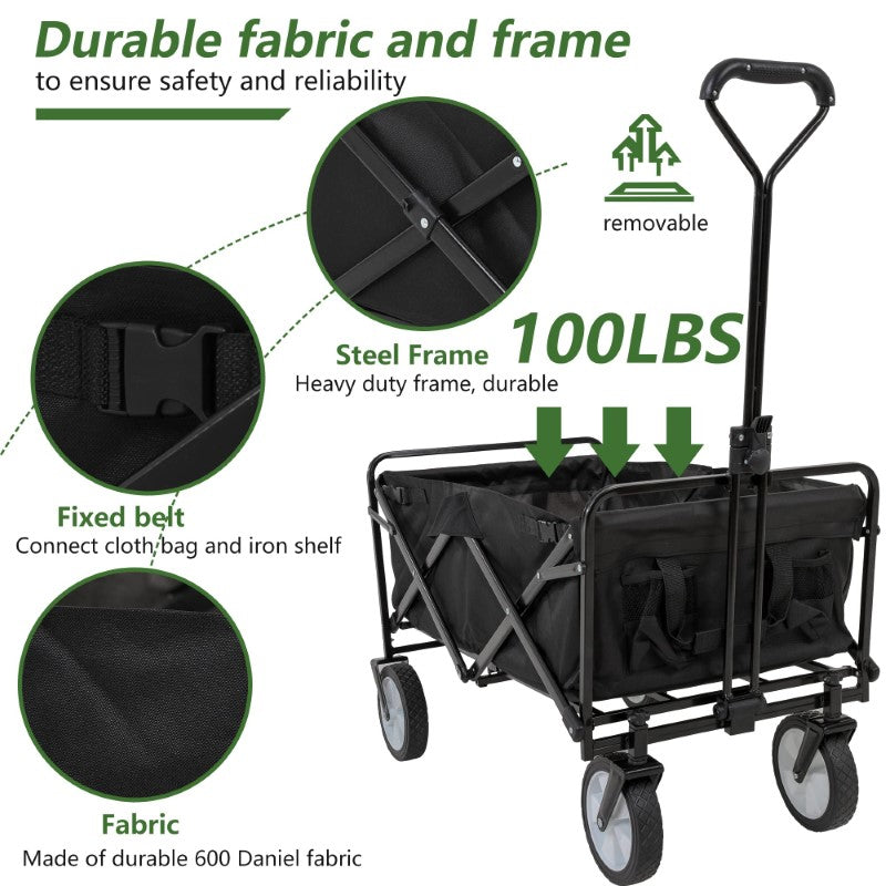 4-Wheel Folding Trolley - Foldable Camping Cart, Portable Garden and DIY Cart, Red