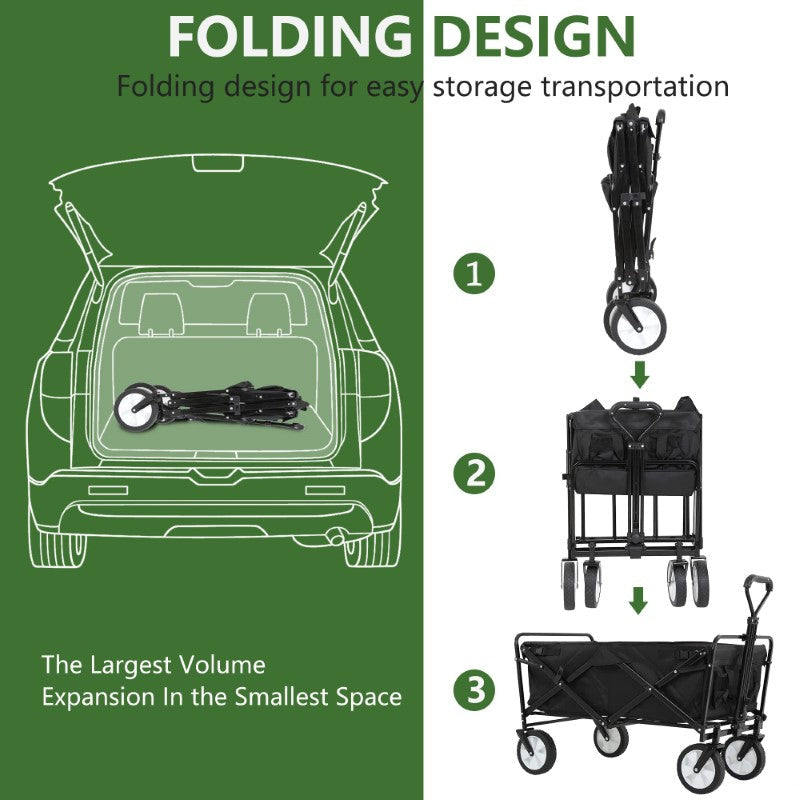 4-Wheel Folding Trolley - Foldable Camping Cart, Portable Garden and DIY Cart, Red