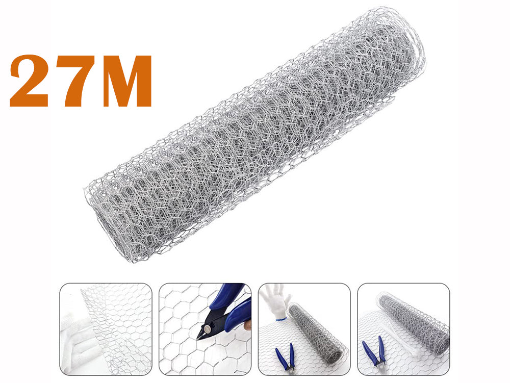Wire Fence Mesh - 27M Galvanized Chicken Wire for Livestock, Poultry, and Garden Fencing