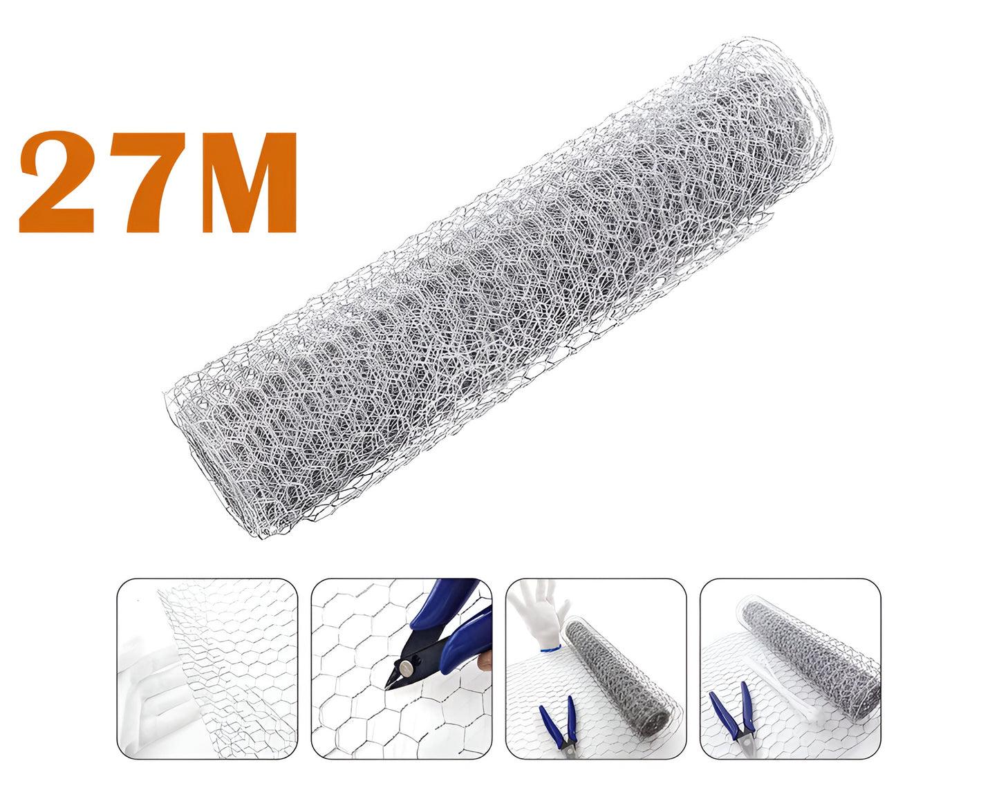 Wire Fence Mesh 27M - Galvanized Chicken Wire Netting Fencing Roll
