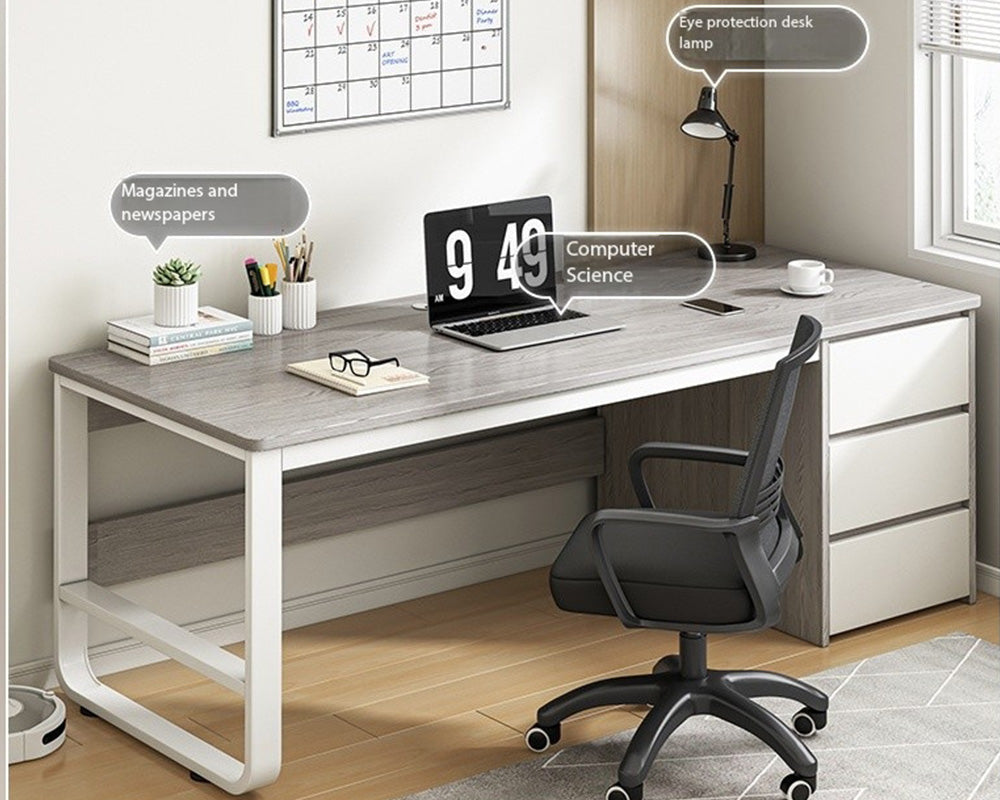 Office Desk with Drawers and Storage Rack – Modern and Versatile