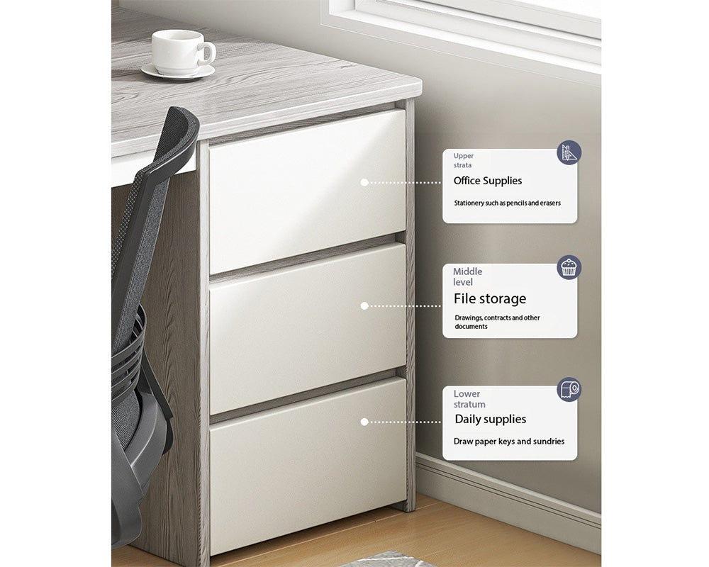 Office Desk with Drawers and Storage Rack – Modern and Versatile