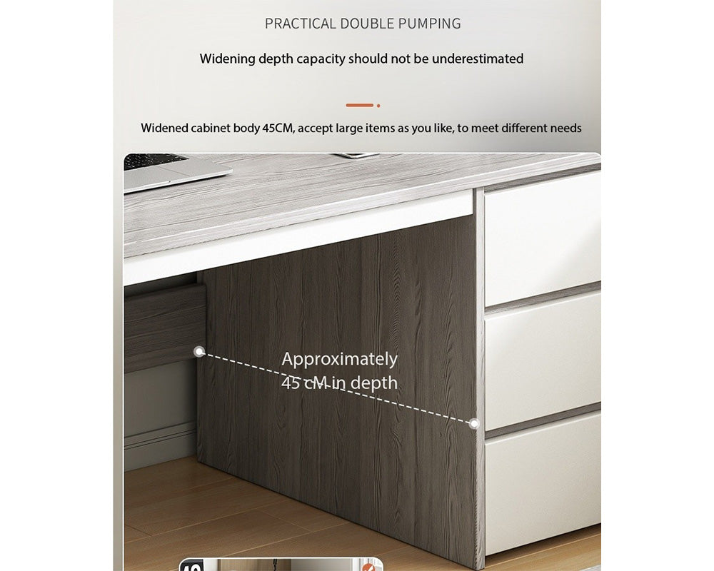 Office Desk with Drawers and Storage Rack – Modern and Versatile