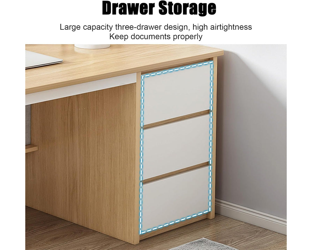 Office Desk with Drawers and Storage Rack – Modern and Versatile