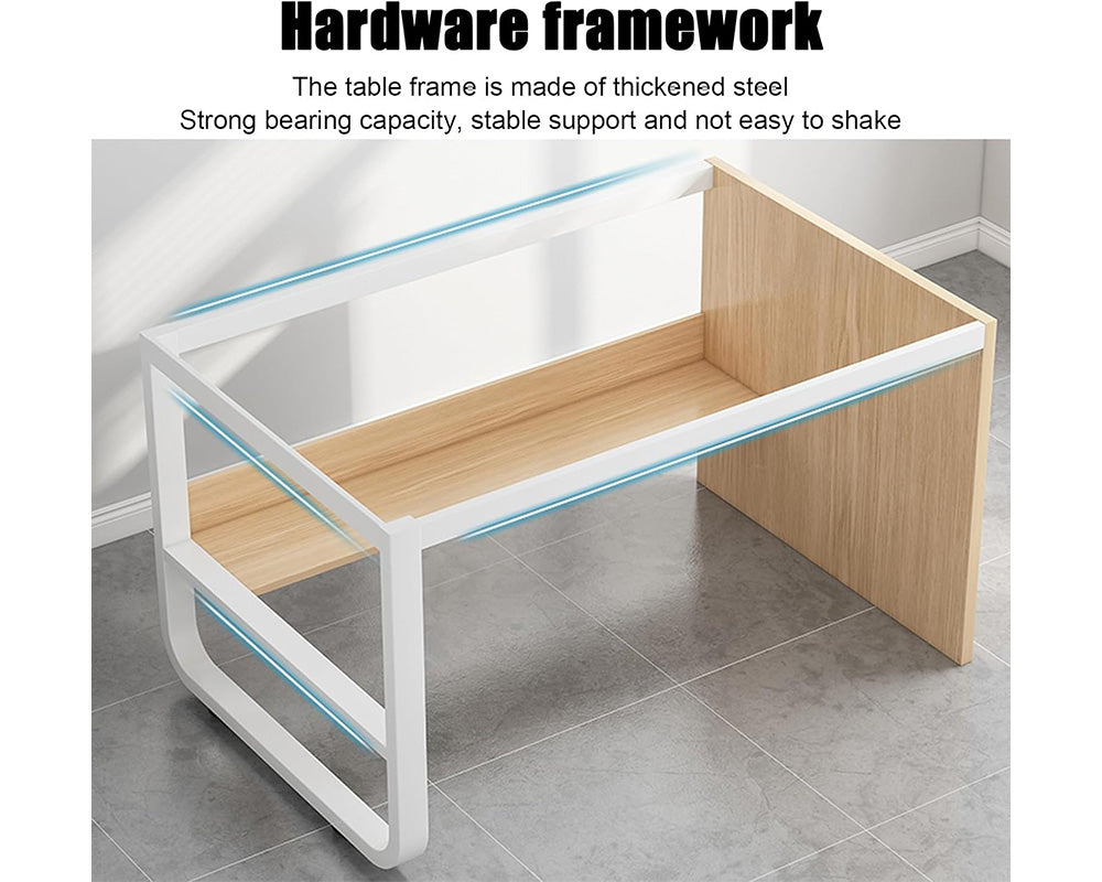 Office Desk with Drawers and Storage Rack – Modern and Versatile
