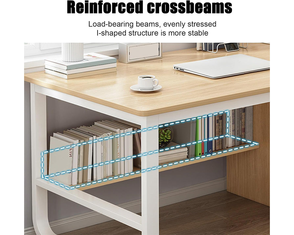 Office Desk with Drawers and Storage Rack – Modern and Versatile