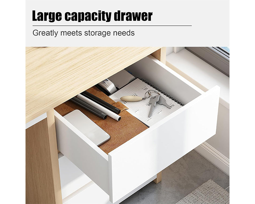 Office Desk with Drawers and Storage Rack – Modern and Versatile