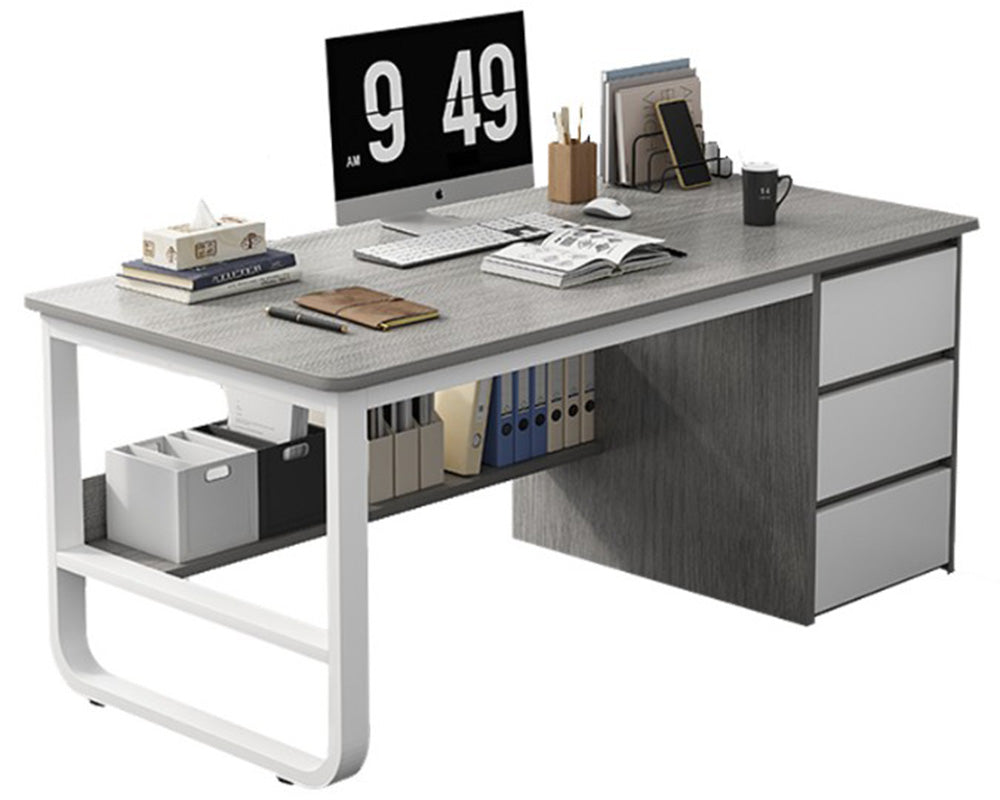 Office Desk with Drawers and Storage Rack – Modern and Versatile