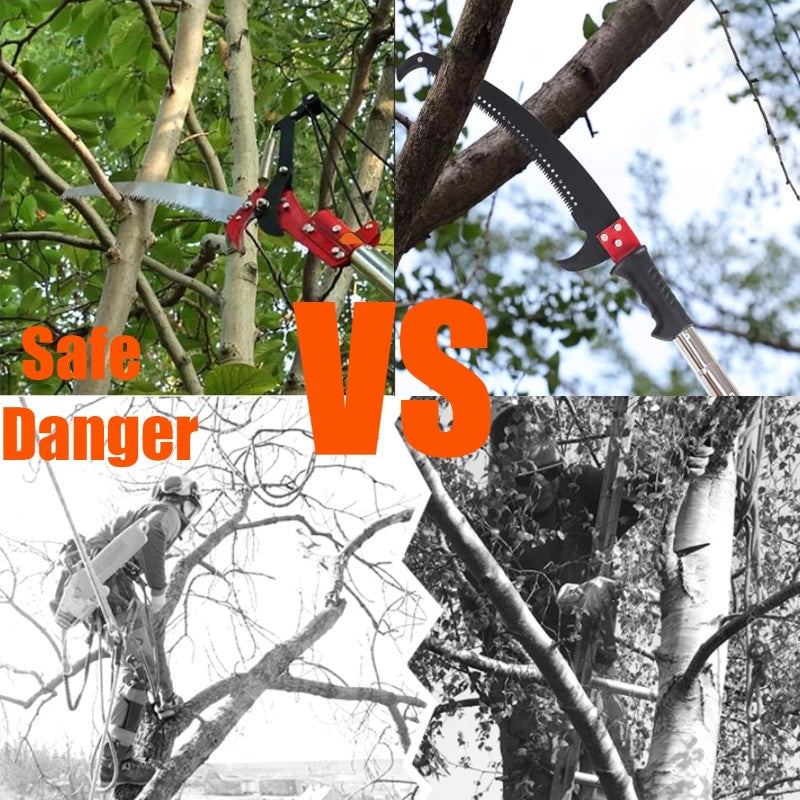 Manual Pole Saw - 2.24m to 8.24m Extendable Tree Pruner with Sharp Steel Blade & Scissors