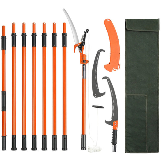 Manual Pole Saw - 2.24m to 8.24m Extendable Tree Pruner with Sharp Steel Blade & Scissors