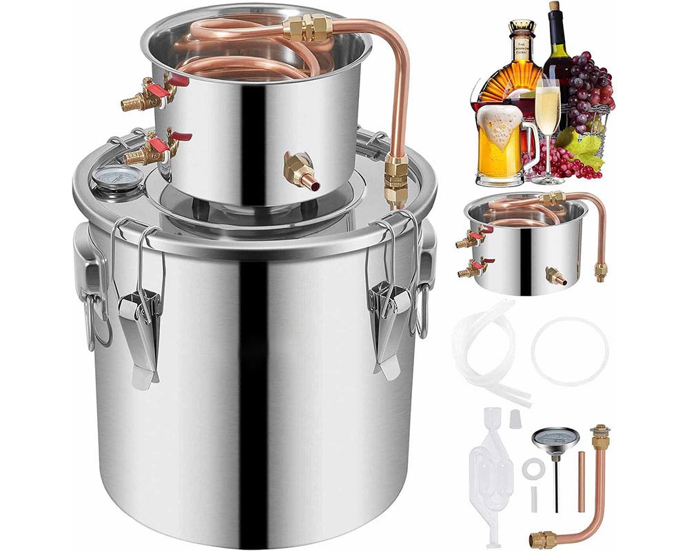 5 Gal (21L) Stainless Steel Alcohol Distiller with Copper Coil – Home Brewing Kit for DIY Whiskey, Wine, and Brandy Production