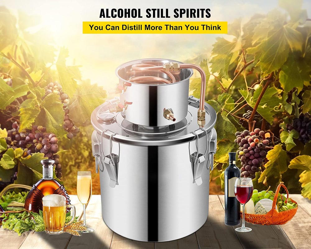 5 Gal (21L) Stainless Steel Alcohol Distiller with Copper Coil – Home Brewing Kit for DIY Whiskey, Wine, and Brandy Production