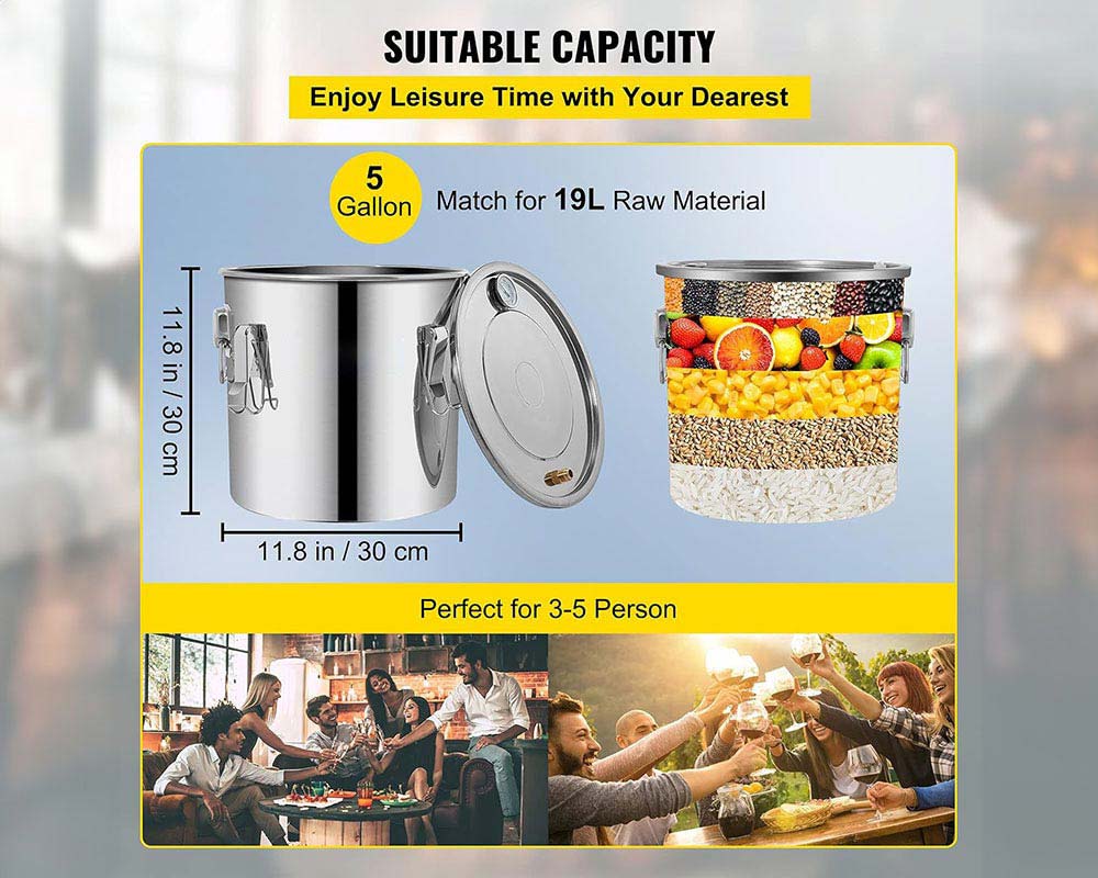 5 Gal (21L) Stainless Steel Alcohol Distiller with Copper Coil – Home Brewing Kit for DIY Whiskey, Wine, and Brandy Production