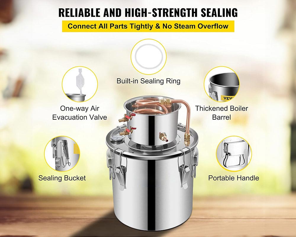 5 Gal (21L) Stainless Steel Alcohol Distiller with Copper Coil – Home Brewing Kit for DIY Whiskey, Wine, and Brandy Production