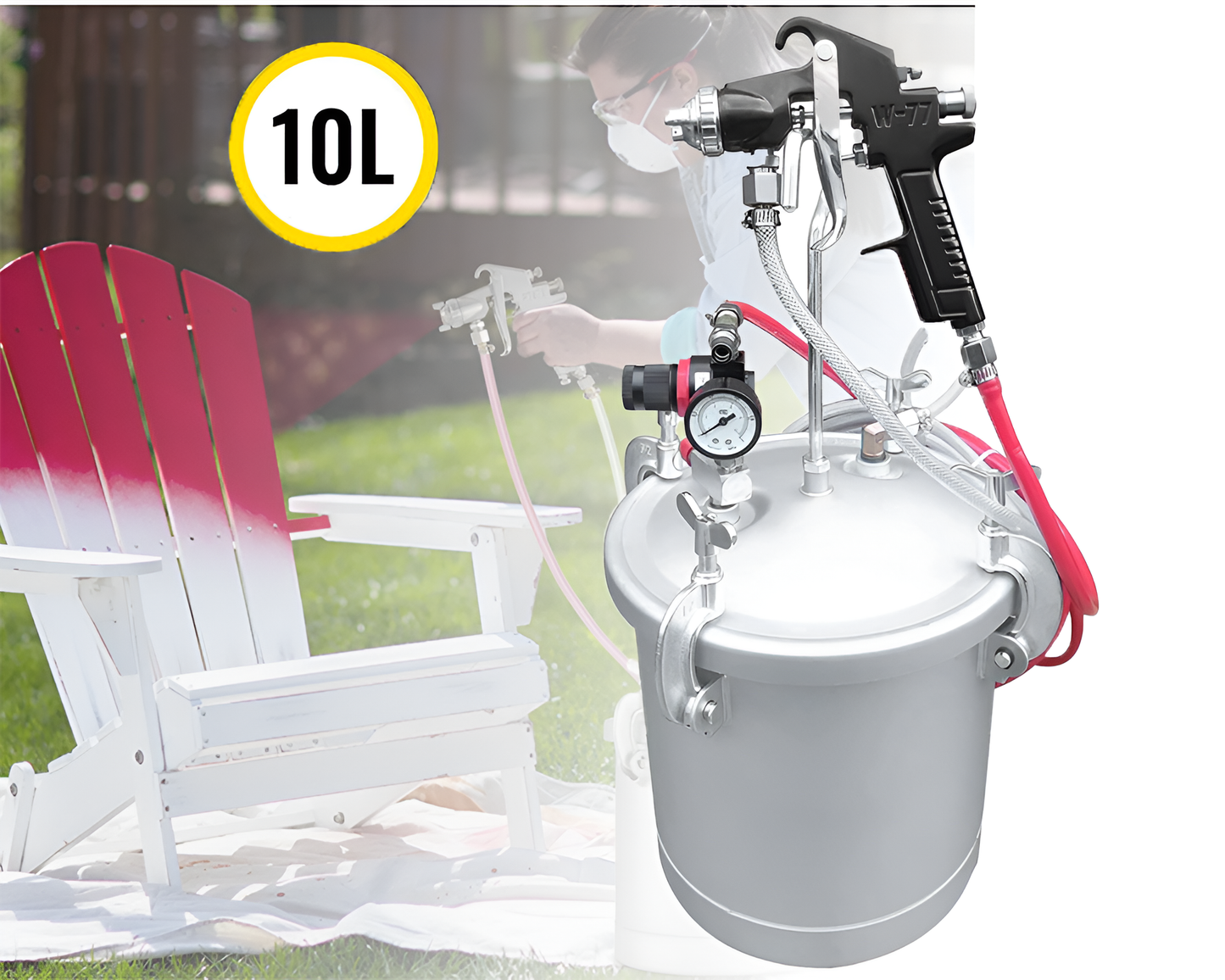 Pressure Tank Pot With Spray Gun Gauge Hose House DIY Painting Air Tools 10Litre