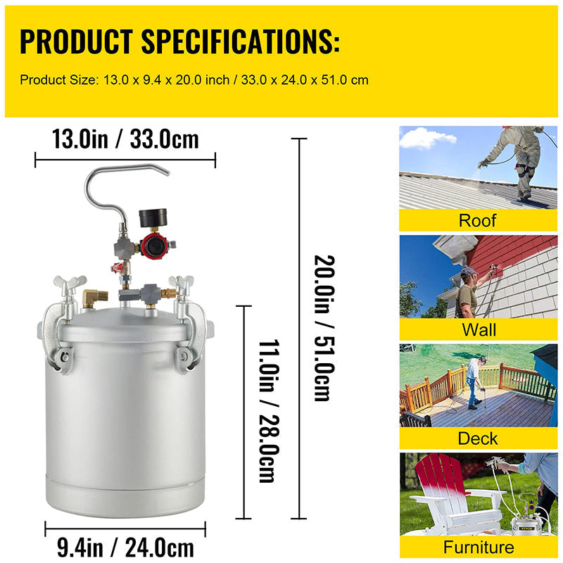 Pressure Tank Pot With Spray Gun Gauge Hose House DIY Painting Air Tools 10Litre
