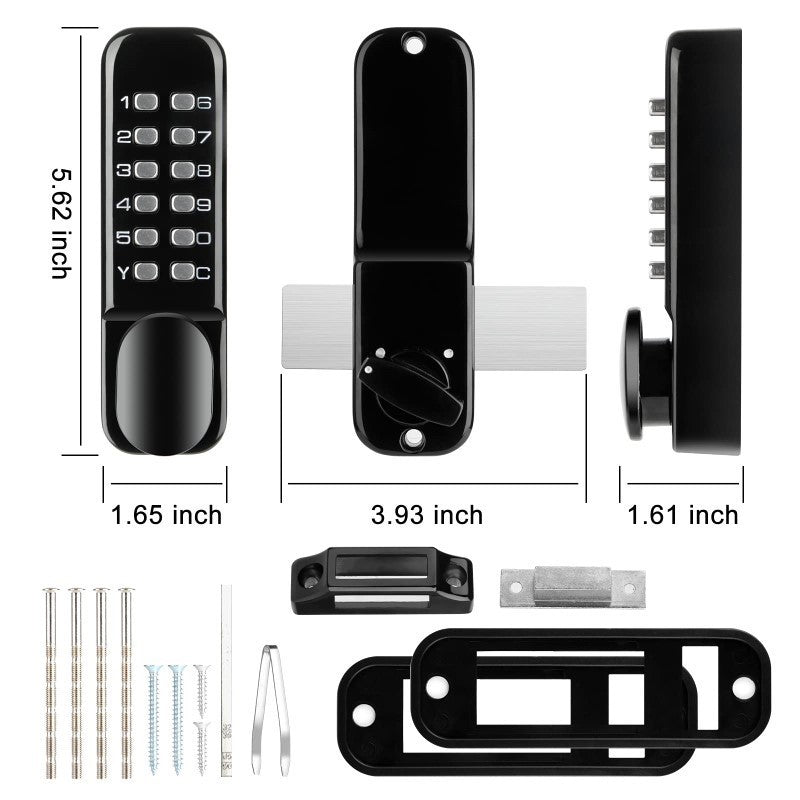 Mechanical Keyless Entry Door Lock – 12-Digit Keypad, Waterproof Zinc Alloy, Surface-Mounted Latch, Outdoor Gate Lock, Black