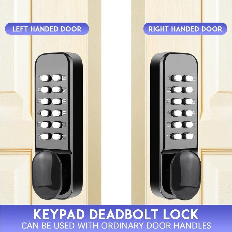 Mechanical Keyless Entry Door Lock – 12-Digit Keypad, Waterproof Zinc Alloy, Surface-Mounted Latch, Outdoor Gate Lock, Black