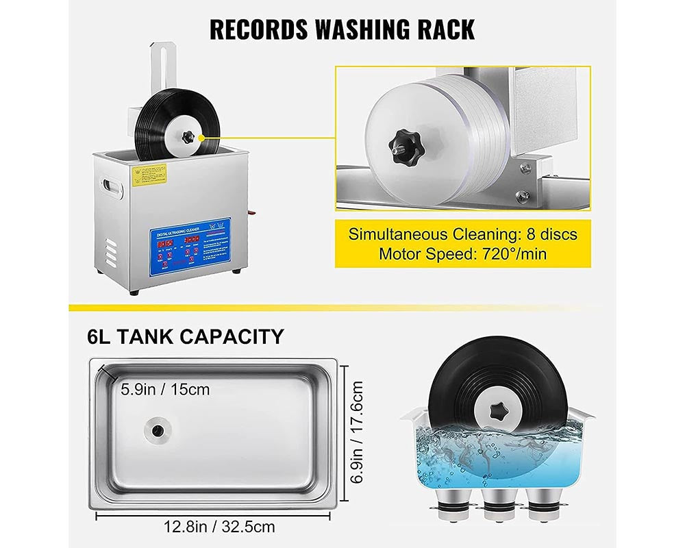 Ultrasonic Vinyl Record Cleaner – 6.5L Portable Sonic Cavitation Machine for Deep Cleaning