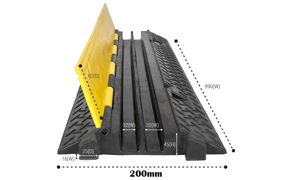 2 Channel Cable Protector Ramp – Heavy Duty Floor Cover with High-Vis Yellow Lid for EV & Outdoor Safety